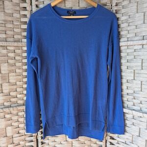 Jigsaw 100% Cashmere Sweater Royal Blue Long Sleeve Crew Neck Hi-Lo Hem Sz M